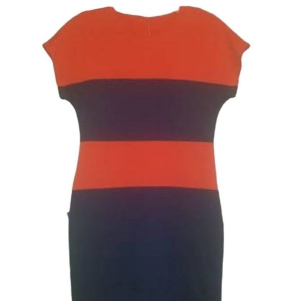 Miusol Orange Navy Blue Color Block Bodycon Stretch Short Sleeve Dress Size L